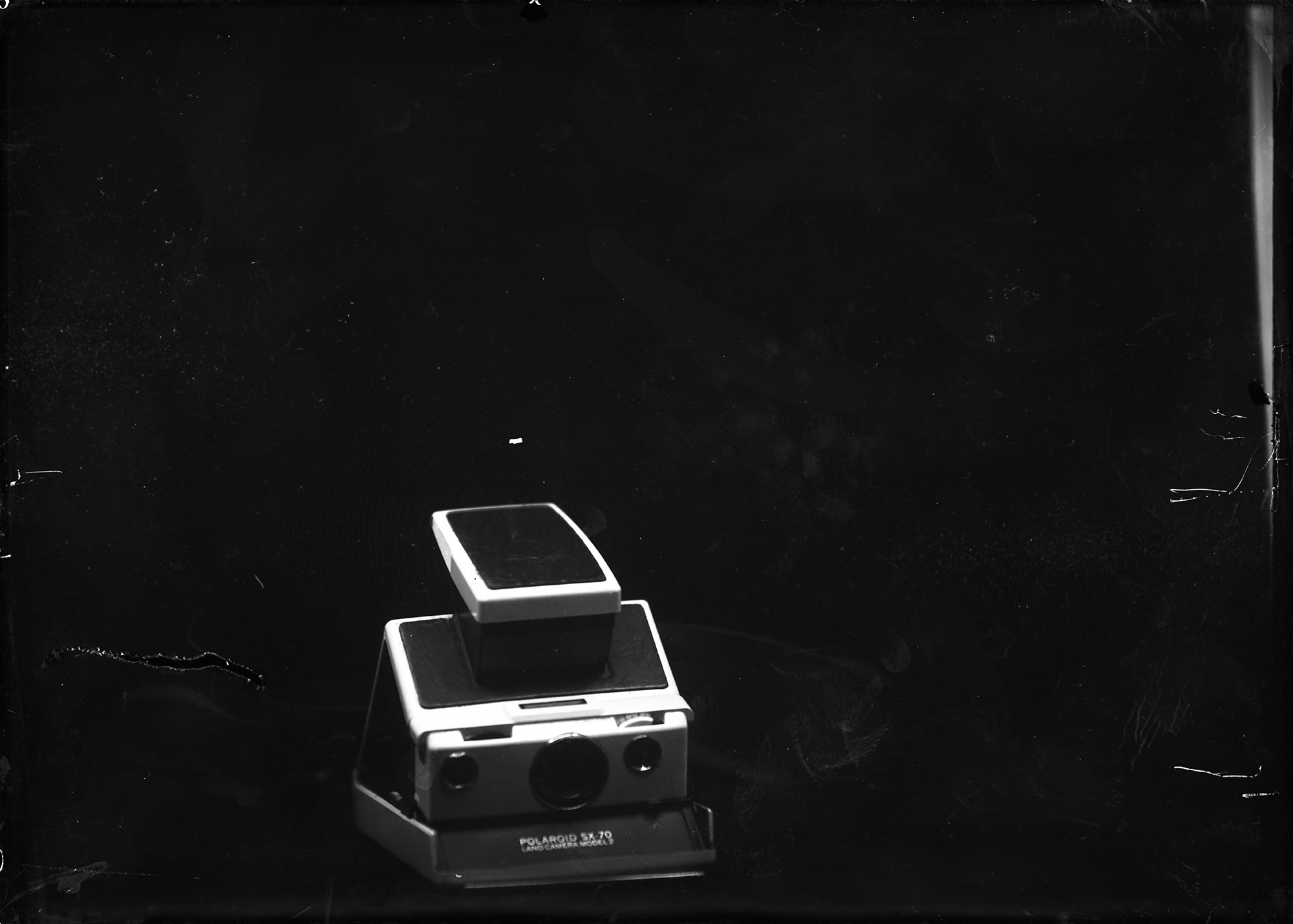 dry plate shot of a Polaroid SX-70 camera